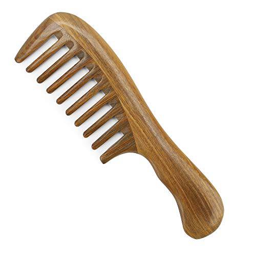 Onedor Handmade 100% Natural Green Sandalwood Hair Combs - Anti-Static Sandalwood Scent Natural Hair Detangler Wooden Comb (Extra Wide Tooth)