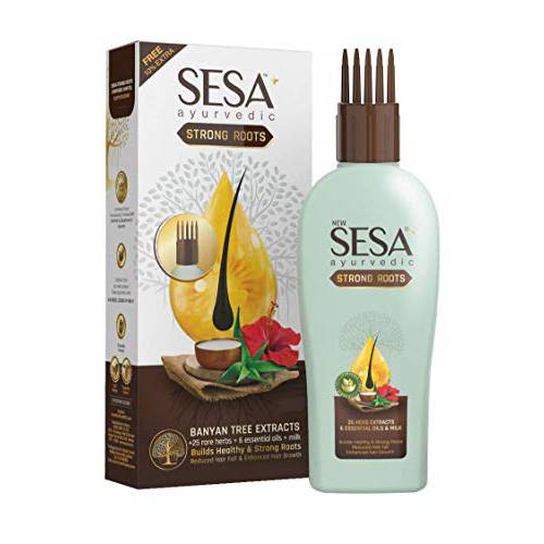sesa Sesa Ayurvedic Strong Roots Hair Oil for Hair Fall Control and Hair Growth Prevents Hair Fall, Supports Growth, Repairs Damage Bhringraj and 25 Rare Herbs with 6 Nourishing Oils All Hair Types 100 ml (Pack of 1) Strong Roots Oil 100ml