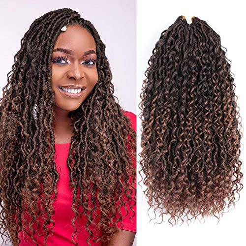 6 Packs New Goddess Locs Crochet Hair 18 inch River Curls Crochet Hair Boho Faux Locs Wavy Crochet Curly Hair Faix Locs Crochet with Curly Ends Boho Style Synthetic Hair Extensions (18inch 1B/30)