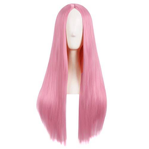 MapofBeauty 28 Inch/70 cm Women Special Natural Long Straight Synthetic Wig (Light Hot Pink)
