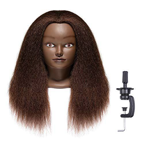 LuAiJa Mannequin Head 20-22 100% Real Hair Hairdresser Cosmetology Mannequin Manikin Training Head Hair with Free Clamp Holder(Brown Mannequin Real Hair Head)