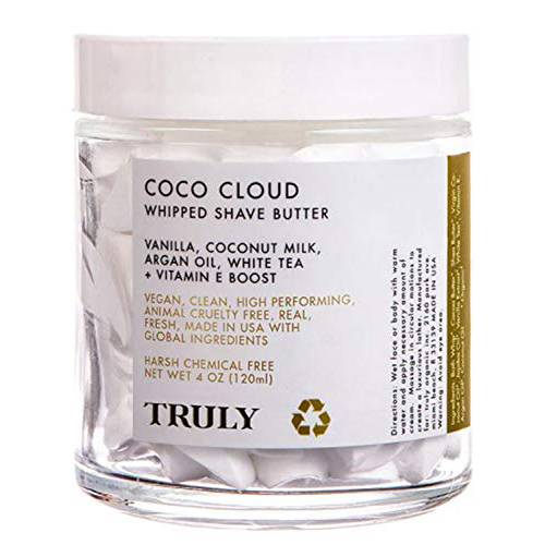 Truly Coco Cloud Luxury Shave Butter 4 Oz Infused With Coconut Milk, Argan Oil And Vitamin E Shave Cream Help Hydrates And Smoothen Skin For Shaving Vegan And Cruelty Free