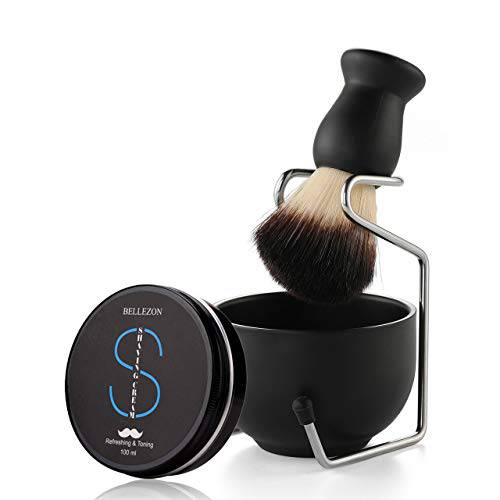 Aethland Shaving Brush Set for Men, Include 100g Shaving soap, Hair Shaving Brush with Solid Wood Handle, and Dia 3.1 inches Stainless Steel Shaving Bowl, Shaving Stand Wet Shaving