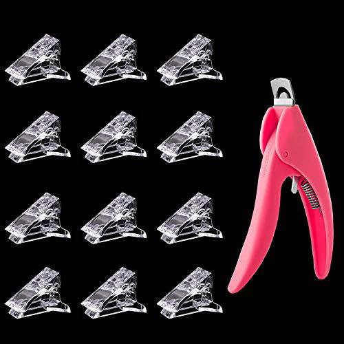12Pcs Nail Tips Clip for Quick Building Polygel nail forms Nail clips for polygel Finger Nail Extension UV LED Builder Clamps Manicure Nail Art Tool with 1Pcs False Nail Tip Trimmer