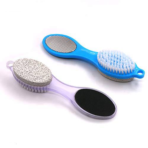 Fangze Pumice Stone Brush for Feet, 2 Pack Foot Brush Scrubber 4 in 1 Pedicure Paddle Kit for Foot Care ( Lilac and Blue)