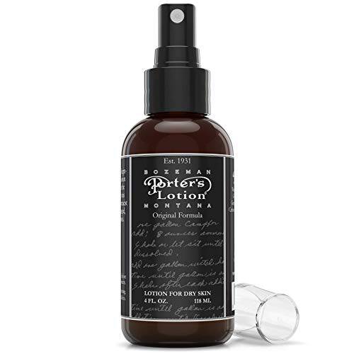 Porters Lotion Original Formula - Lotion for Dry Skin - 4 oz - Natural Moisturizer Spray for Hands and Body - Witch Hazel, Rosemary, Camphor Oil, Green Soap - Relief That Works on all skin types