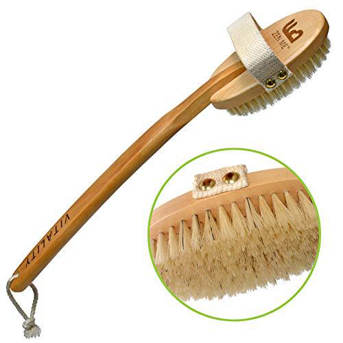 Zen Me Premium Boar Bristle Brush, Exfoliating Brush with Firm Natural Bristles for Cellulite and Lymphatic, Body Scrub Brush for Experienced Users, with Detox eBook Gift