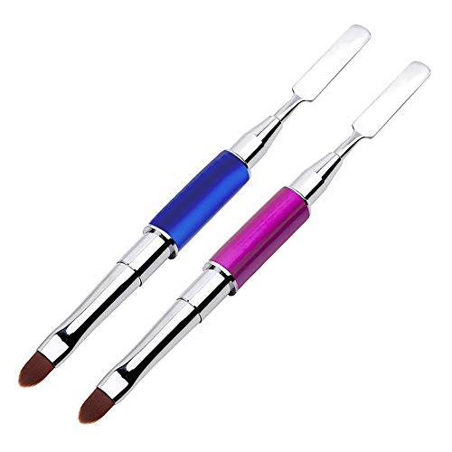 Kalolary 2Pcs Dual-Ended Poly gel Nail Brush & Picker, 2 in 1 Designs Poly gel Nail Brushes Stainless Steel Gel Nail Brush Poly gel Slice Tool for Poly Gel UV Gel Acrylic Nails Extension