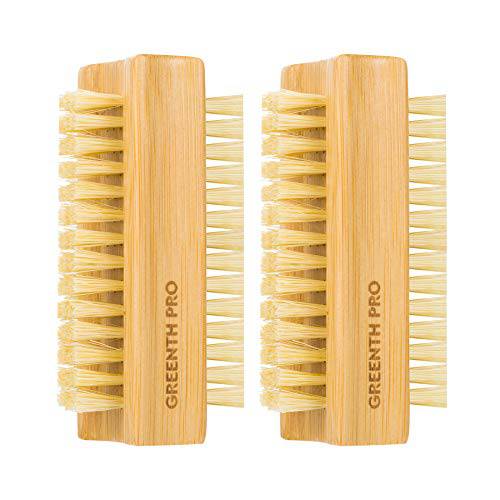 GREENTH PRO Bamboo Nail Brush，2PCS Two-side Firm Nature Wooden Sisal Scrub Brush for Toes and Nails,Cleaning Nail Brush