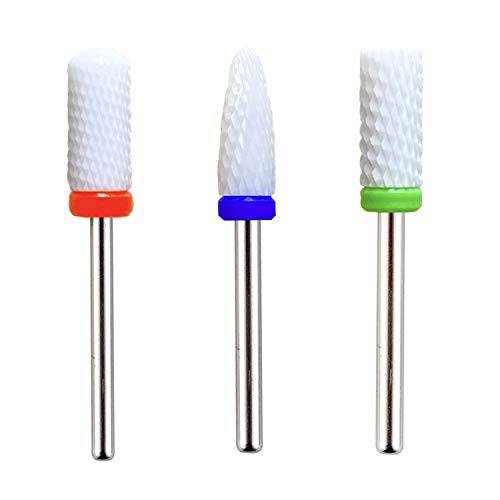 MPNETDEAL Ceramic Nail Drill Bits Set 3pcs Fine Medium Coarse for 3/32’’ Acrylic Nails Bit