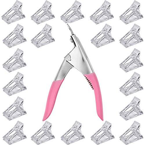 20pcs Polygel Nail Clips and Acrylic Nail Clipper, Nail Clips for Quick Building Polygel Finger Extension, Nail Cutter for Acrylic False Fake Acrylic Nails (pink and transparent)