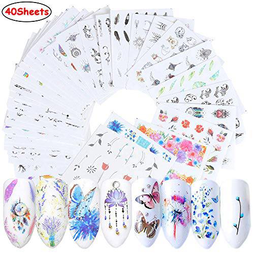 Macute Nail Decals Water Transfer Nail Stickers for Women 40 Sheets DIY Black Flower Pendant Necklace Butterfly Leaf Designs Nail Art Sticker for Fingernails & Toenails Decor Nail Tattoos Decorations