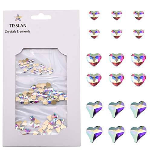 Tisslan 100pcs 3 Size Mix Heart Nail Decoration Crystals Ab Diamond Rhinestones Flatback Charms Supplies