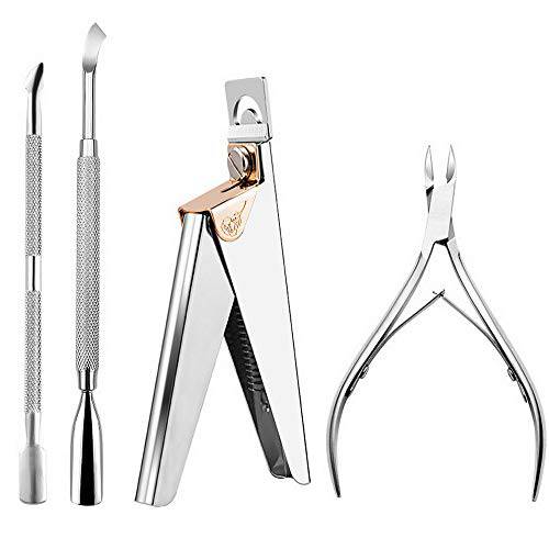 4 in 1 Acrylic Nail Tips Clippers, Nail Tip Cutter Cuticle Trimmer with Cuticle Pusher Scaper Peeler for Acrylic Nails Manicure Pedicure Sharp Rustproof Nail Art Tool Home DIY Use