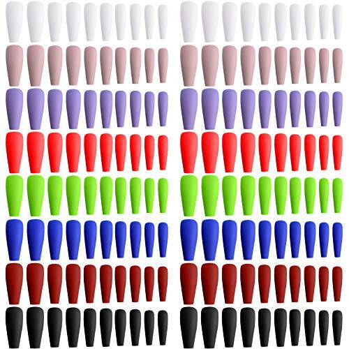 192 Pieces Coffin False Nails Extra Long Matte Fake Nails Long Artificial Nails Tip Ballerina ABS Press on Nails Full Cover Stick on Nails for Women Girls Nail Decoration (Classic Color)