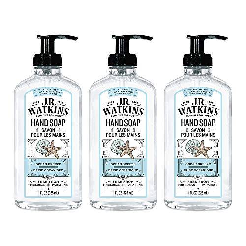 J.R. Watkins Gel Hand Soap, Scented Liquid Hand Wash for Bathroom or Kitchen, USA Made and Cruelty Free, 11 fl oz, Ocean Breeze, 3 Pack