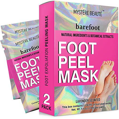 Foot Peel Mask, 2 Pack Exfoliating Foot Mask for Cracked Heels, Dry Skin and Calluses - Lavender Scented Foot Peel and Foot Care - Moisturizes Skin for Men and Women