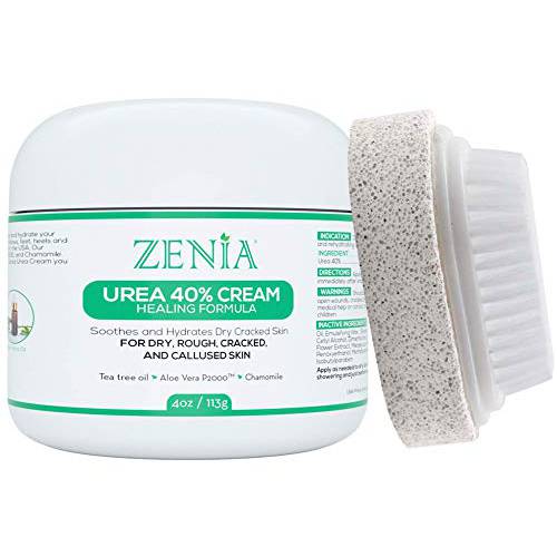 Zenia Urea Cream 40 Percent – 4oz Premium Foot Cream for Dry Cracked Feet – Intense Moisturizing and Hydrating Foot Callus Remover Cream – Made in USA - Soothing Foot Care Lotion for Feet, Elbows, Hands, Knees – With 40% Urea