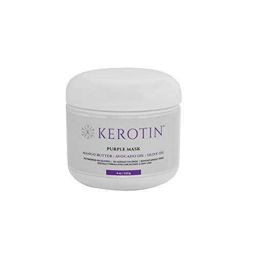 Kerotin Purple Hair Mask - Ultra Nourishing and Moisturizing Mask for blondes and silver hair removes brassy tones and deeply moisturizes - Free of Parabens & Sulfates.