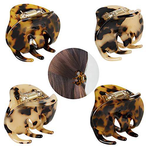 4 Pack 2.1 Inch Hair Claw Clips Tortoise Shell Cellulose Acetate Resin Hair Barrettes Medium French Design Hair Jaw Leopard Print Fashion Hair Styling Accessories for Women Girls