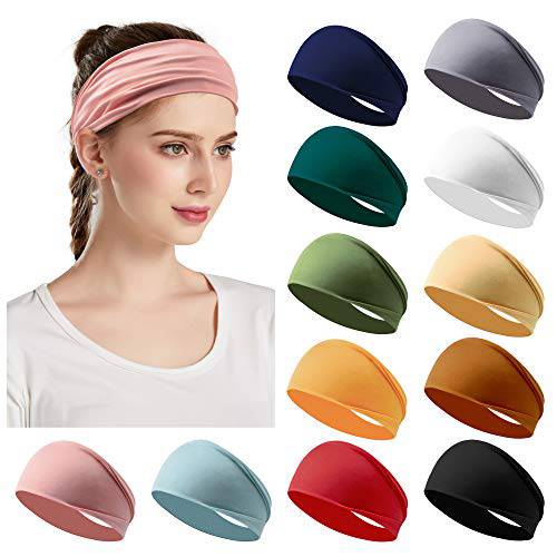 12 Pack Women’s Headbands Elastic Hair Bands Workout Running Turban Headwrap Non Slip Sweat Yoga Hair Wrap for Girls