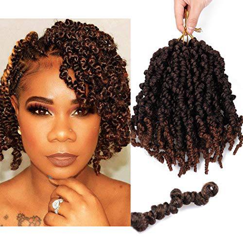 4 Packs Pre-twisted Spring Twist Crochet Hair Short Curly Braids Pretwisted Passion Twists Bomb Twist Bob Pre-looped Synthetic Hair Extensions (8 Inch,T30)