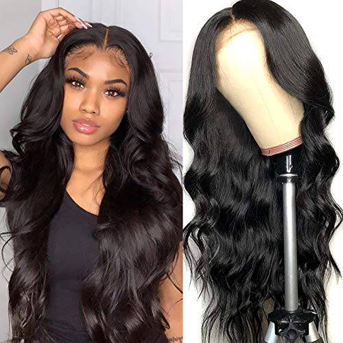 Geeta Human Hair Lace Front Wigs Body Wave, 26 Inch Human Hair Lace Closure Wigs, 150% Density 4×4 Brazilian Virgin Human Hair Body Wave Lace Closure Wigs for Woman, Natural Color