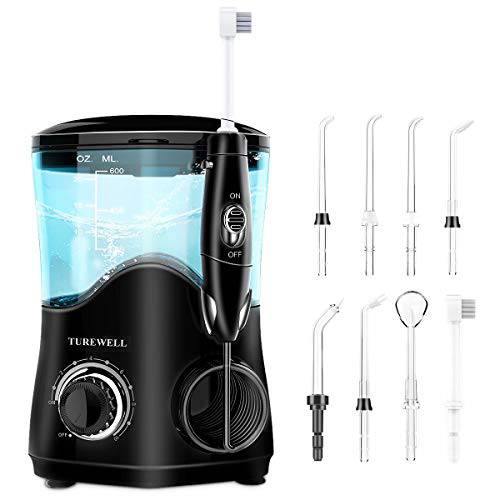 TUREWELL FC162 Water Flosser, Dental Oral Irrigator10 Adjustable Pressure Settings, Electric Water Pick , 8 Replaceable Jet Tips for Whole Families 600ml