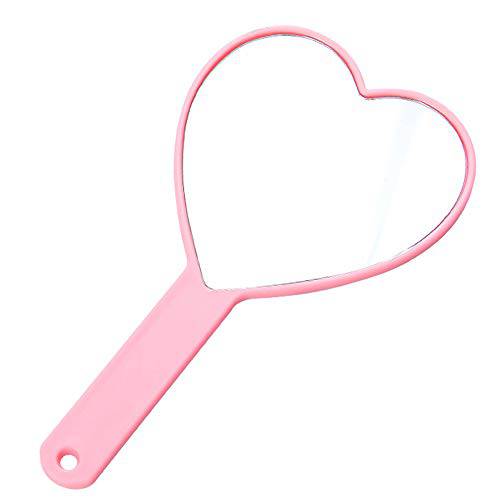 TBWHL Heart-Shaped Travel Handheld Mirror Portable Personal Cosmetic Hand Mirror with Handle Pink