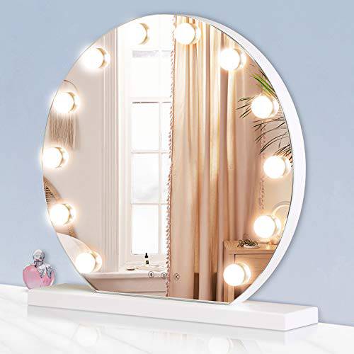 YOKUKINA Vanity Mirror with 12 LED Lights, 32 Inch Hollywood Lighted Makeup Mirror for Dressing Room, Tabletop, White