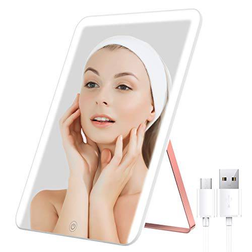 Benbilry Lighted Vanity Makeup Mirror with Lights and Magnification, 1x/10x Magnifying LED Mirror Double Sides 360° Swivel Round Mirror Battery Operated 7 Inch Standing Shaving Mirror (Button Switch)
