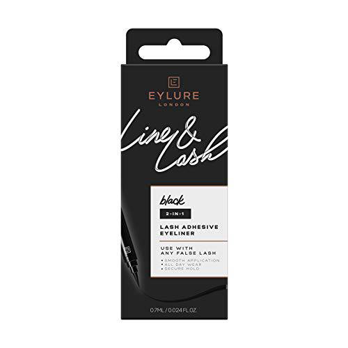 Eylure Line & Lash 2 in 1 Felt Tip Adhesive Eyeliner for False Eyelashes, Black, 0.7 ml