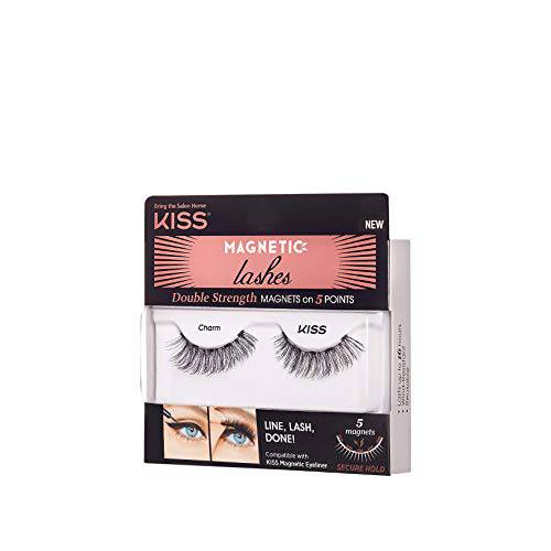 KISS Magnetic Lashes, Charm, 1 Pair of Synthetic False Eyelashes With 5 Double Strength Magnets, Wind Resistant, Dermatologist Tested Fake Lashes Last Up To 16 Hours, Reusable Up To 15 Times