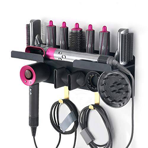 Floatant Wall Mount Holder for Dyson Airwrap Styler Supersonic Hair Dryer, Nail-Free or Perforat Install, Organizer for Storage Attachments, Rack with Hooks for Accessories Nozzles Barrels Brushes