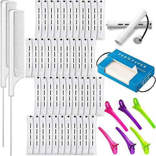 48 Pieces Hair Perm Rods Plastic Cold Wave Rod Perming Rod Curlers Hair Roller, 2 Pieces Steel Pintail Comb Rat Tail Comb, 350 Pieces Perm Paper and 6 Pieces Duck Bill Clip for Hairdressing Styling