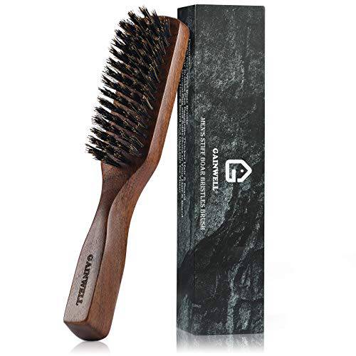 Mens Wild Boar Bristle Hair Brush - Stiff Bristles, Black Walnut Wooden Handle by GAINWELL