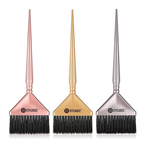 3 Pieces Hair Color Brush, Hair Dyeing Brush Tool Set, Hair Coloring Dyeing Brush Kit for Salon & Home DIY Hair Dye Brush (Silver+Rose gold+Gold)