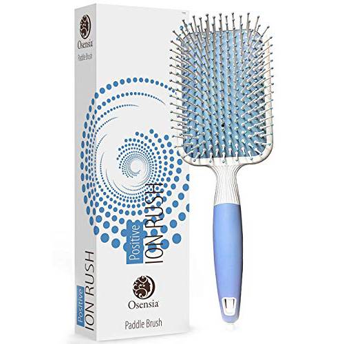 Hair Brush for Thick Hair with Ionic Minerals - Paddle Brush for Men and Women, for Blow Drying, Straightening - Gentle Bristles, Easy Comfort Grip Flat by Osensia (Paddle Brush)