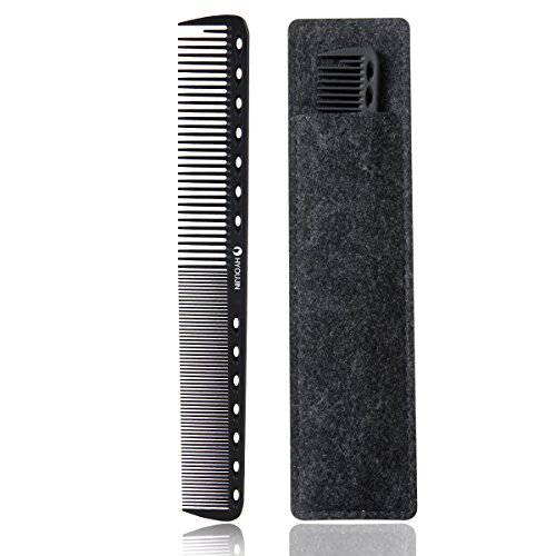 HYOUJIN 605 Black Carbon Fine Cutting Comb 230℃ Heat Resistant Hairdressing Comb Master Barber Comb with fine tooth-14 holes for cutting and hairstyling