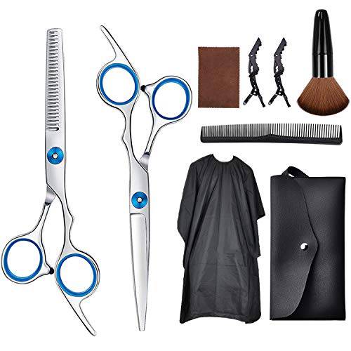 Professional Hair Scissors Thinning Shears Hairdressing Scissors with Barber Cape, Hair Crip and Hair Comb for Home, Salon and Barber