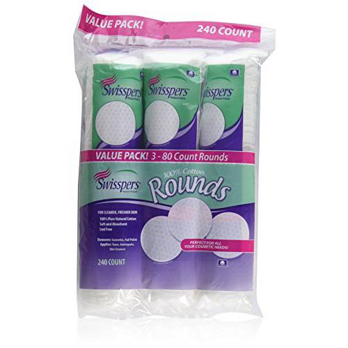 Swisspers Cotton Rounds 80 Count 100% Cotton (3 Pack)