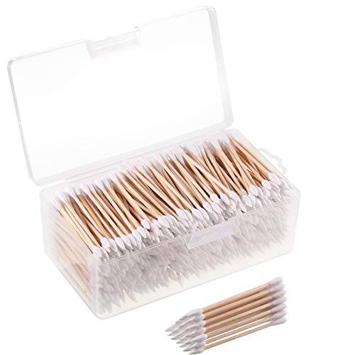 500 Pieces Cleaning Swabs, Pointed/ Round Tip with Wooden Handle Cleaning Swabs Buds for Jewelry Ceramics Electronics in Storage Case (6 Inch, Pointed and Round Tip)