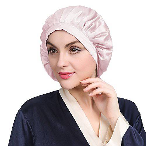 LILYSILK 100% Mulberry Silk Bonnet, 19 Momme Silk Night Sleep Cap Adjustable Hair Wrap for Sleeping, Black