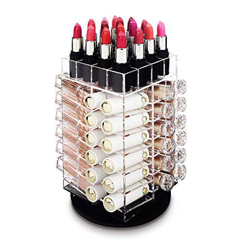 Ikee Design Premium Acrylic Rotating Cosmetic Lipstick Organizer Tower for 64 Lipsticks, Spinning Lipgloss Lipsticks Holder Display Storage, 4 1/2 W x 4 1/2 D x 9 1/8”H