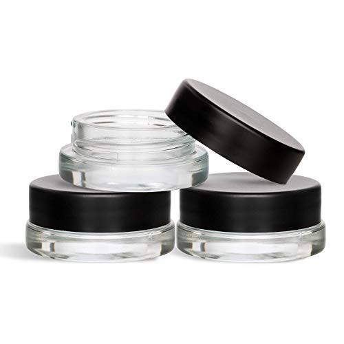 (90 Pack) 7ml Low Profile Thick Glass Containers with Black Lids - Jars for Oil, Lip Balm, Wax, Cosmetics
