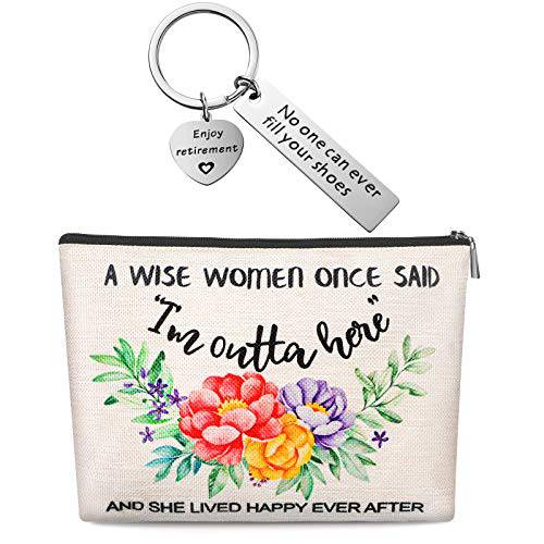 Retirement Present for Women, Retired Makeup Bag and Retirement Keychain for Wife Mom Grandma Coworkers Nurse Teachers Retirees Colleagues Work BFF Bestie, Funny Birthday Retired Makeup Bag (Chic)