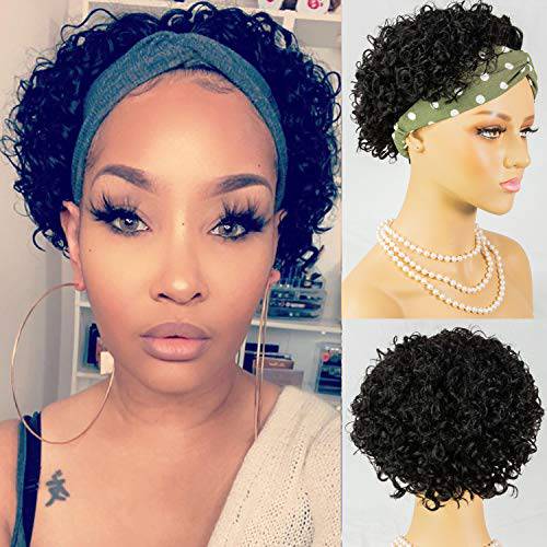 Blonde Pixie Headband Wigs for Black Women 180 Density Short Curly Bob Human Hair Wigs Pixie Cut Glueless Half Wigs 613 6inches