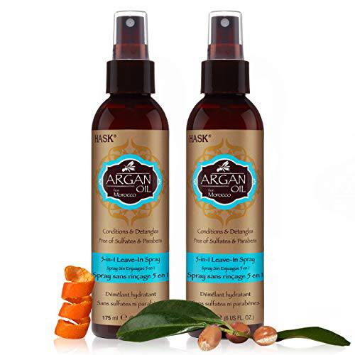 HASK Repairing ARGAN OIL 5-in-1 Leave In Conditioner Spray for all hair types, color safe, gluten free, sulfate free, paraben free - ARGAN OIL 2 PIECE SET