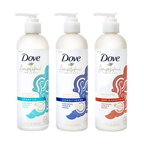Dove Amplified Textures Shampoo, Leave-In Conditioner for Coils, Curls & Waves & Coconut Milk, Aloe and Jojoba Moisture Amplifying Blend, 11.5 Oz, 3 Count