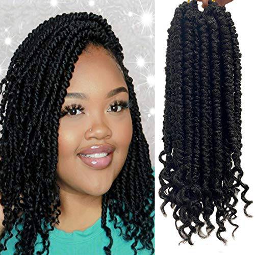 8 Packs Spring Senegalese Twist Crochet Braids Curl End Crochet Hair for Black Women Pre loop 12 Inch Bomb Twist Synthetic Fluffy Spring Twist Crotchet Hair 1B